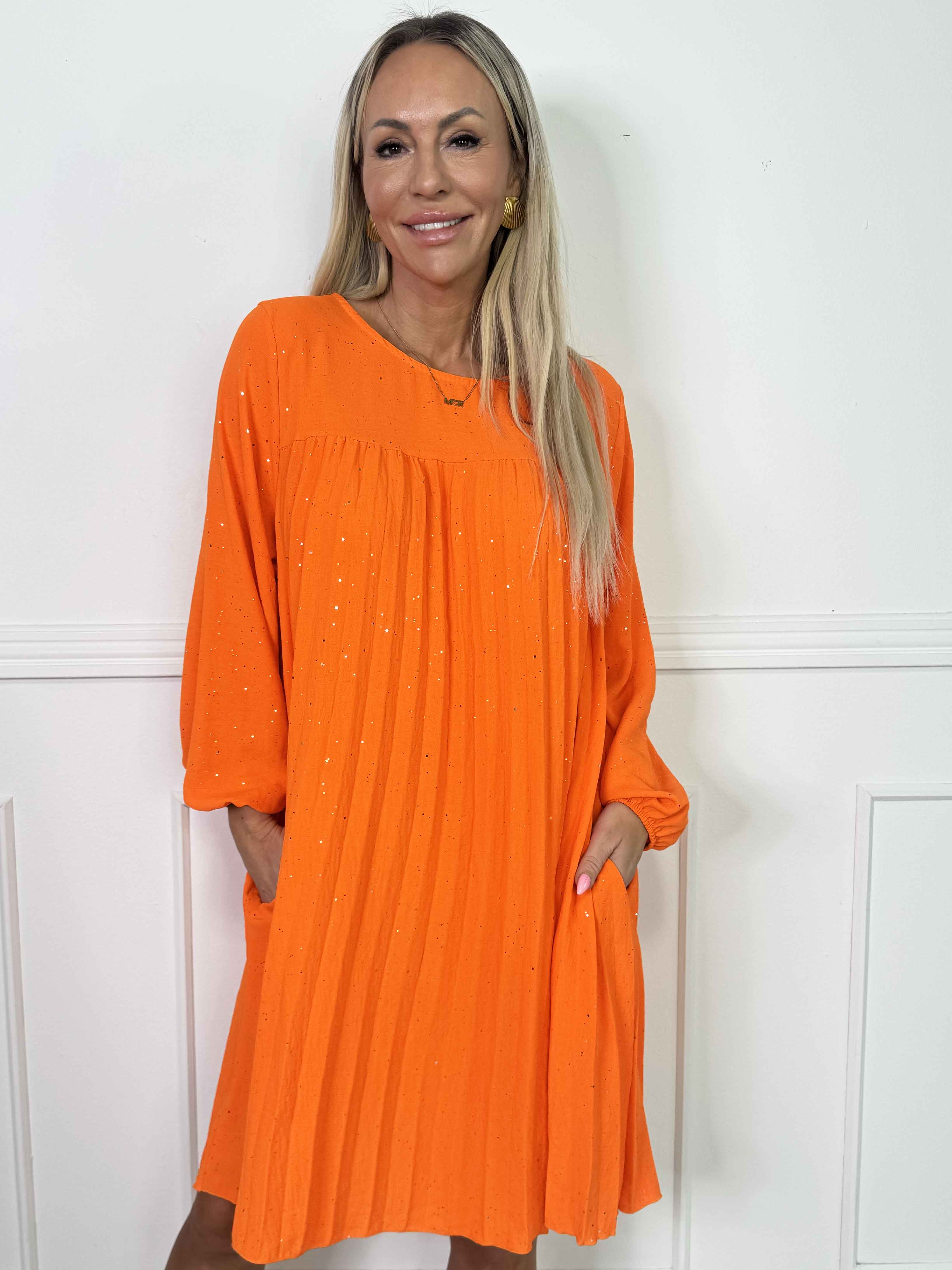 Nancy Glitter Short L/S - Plisseret kjole med lommer og glimmer